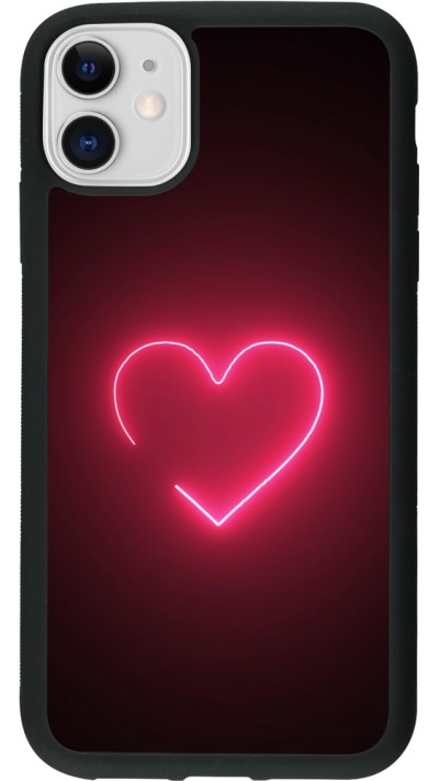Coque iPhone 11 - Silicone rigide noir Valentine 2023 single neon heart