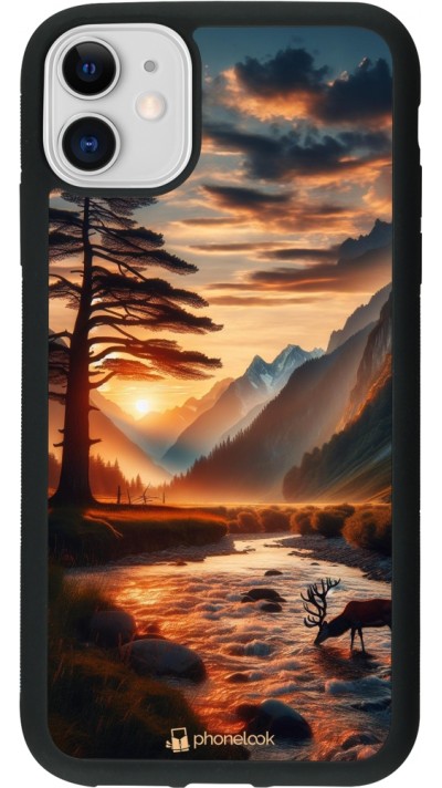 Coque iPhone 11 - Silicone rigide noir Valley Sunset Deer Tree