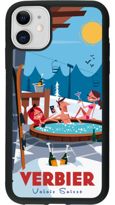 Coque iPhone 11 - Silicone rigide noir Verbier Mountain Jacuzzi