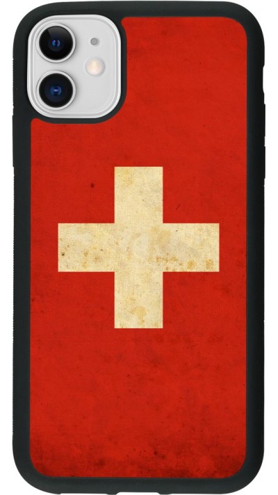 Coque iPhone 11 - Silicone rigide noir Vintage Flag SWISS