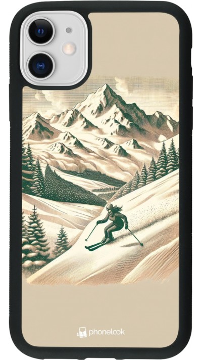 Coque iPhone 11 - Silicone rigide noir Vintage Ski Mountain