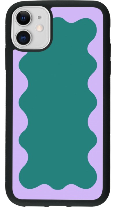 Coque iPhone 11 - Silicone rigide noir Wavy Rectangle Green Purple