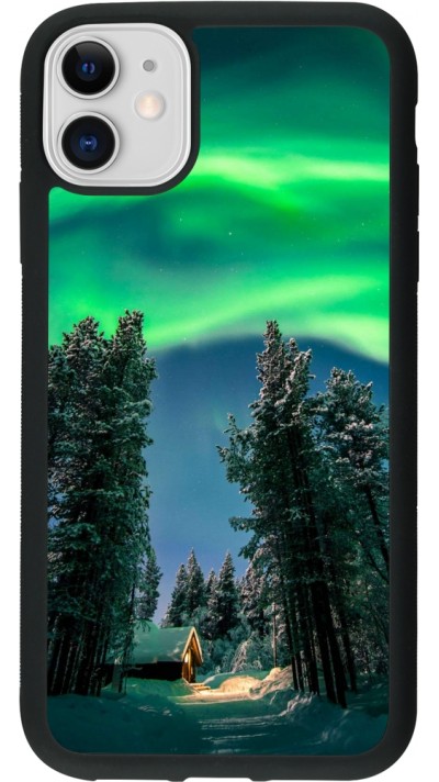 Coque iPhone 11 - Silicone rigide noir Winter 22 Northern Lights