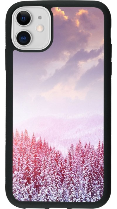 Coque iPhone 11 - Silicone rigide noir Winter 22 Pink Forest