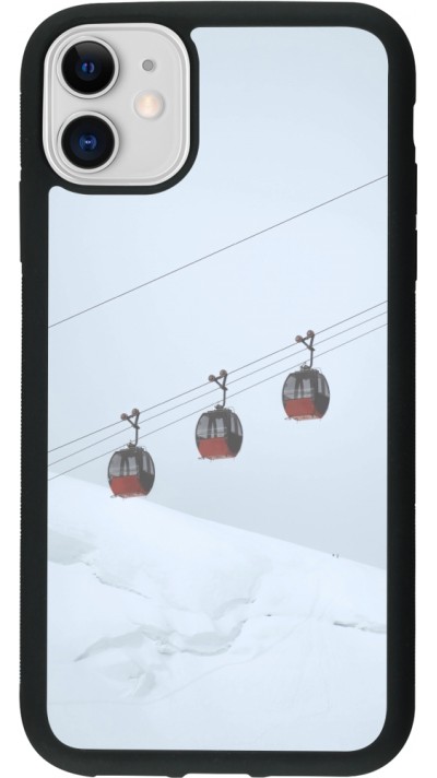 Coque iPhone 11 - Silicone rigide noir Winter 22 ski lift