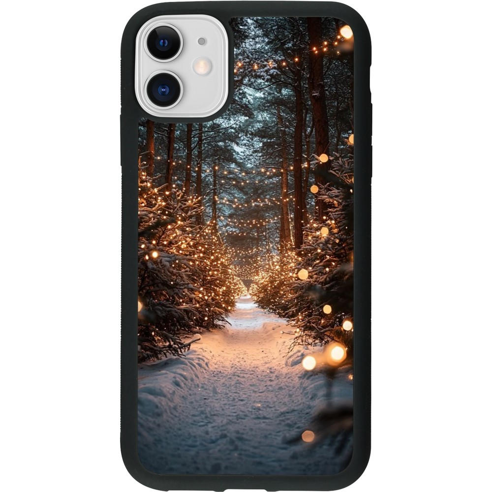 Coque iPhone 11 - Silicone rigide noir Winter 25 Winter snowy road