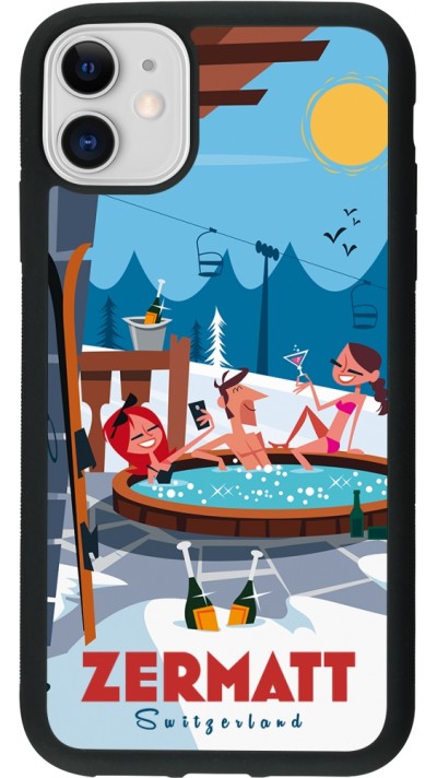 Coque iPhone 11 - Silicone rigide noir Zermatt Mountain Jacuzzi