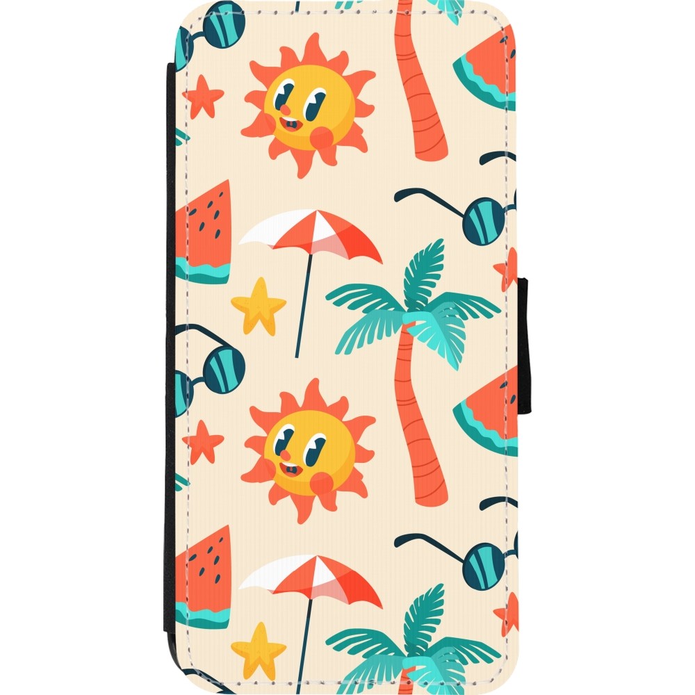 Coque iPhone 11 - Wallet noir Summer 2025 Pattern soleil