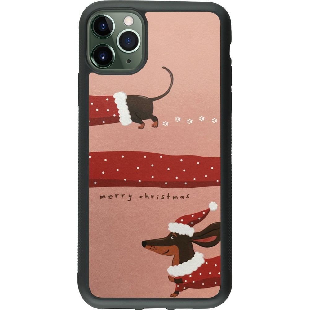 Coque iPhone 11 Pro Max - Silicone rigide noir Christmas 25 Teckel Merry Xmas