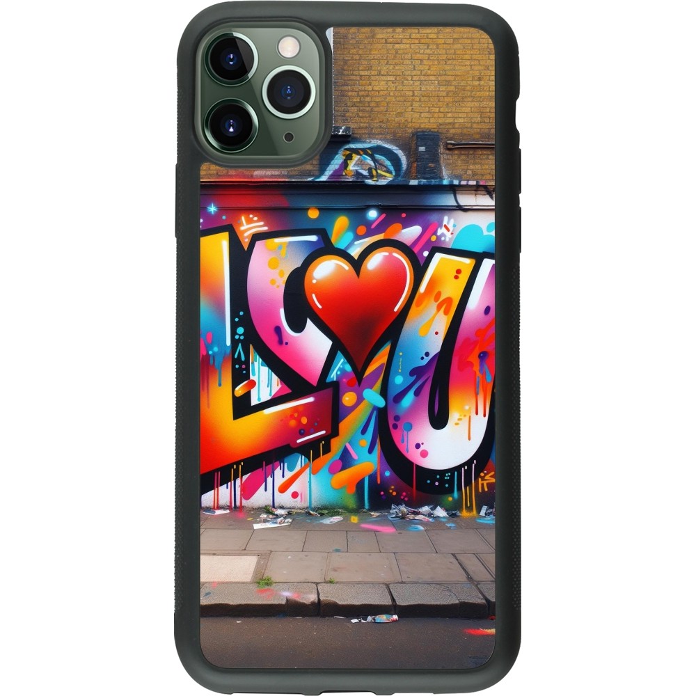iPhone 11 Pro Max Case Hülle - Silikon schwarz Valentin 2025 Liebe U Tag