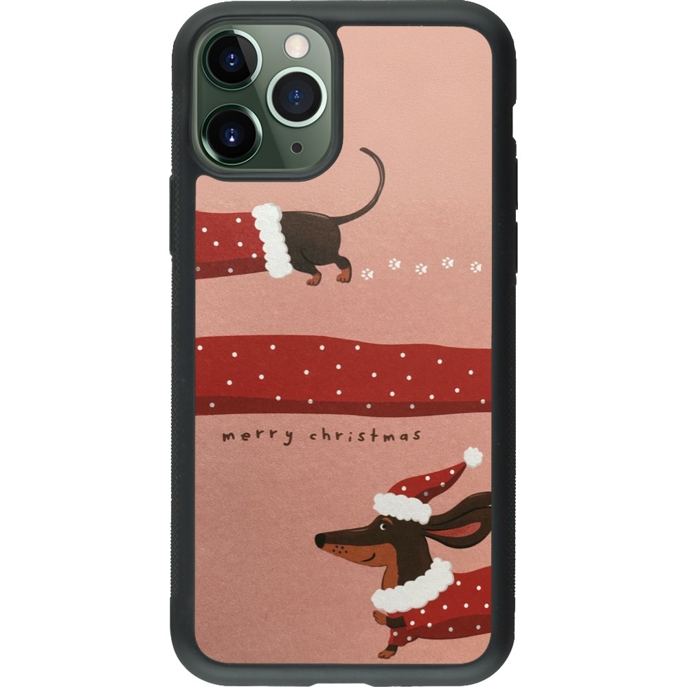 Coque iPhone 11 Pro - Silicone rigide noir Christmas 25 Teckel Merry Xmas