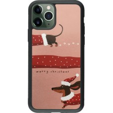 Coque iPhone 11 Pro - Silicone rigide noir Christmas 25 Teckel Merry Xmas