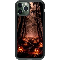 Coque iPhone 11 Pro - Silicone rigide noir Halloween 2025 Road of Terrifying Pumpkins