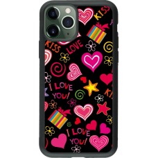 Coque iPhone 11 Pro - Silicone rigide noir Valentine 2023 love symbols