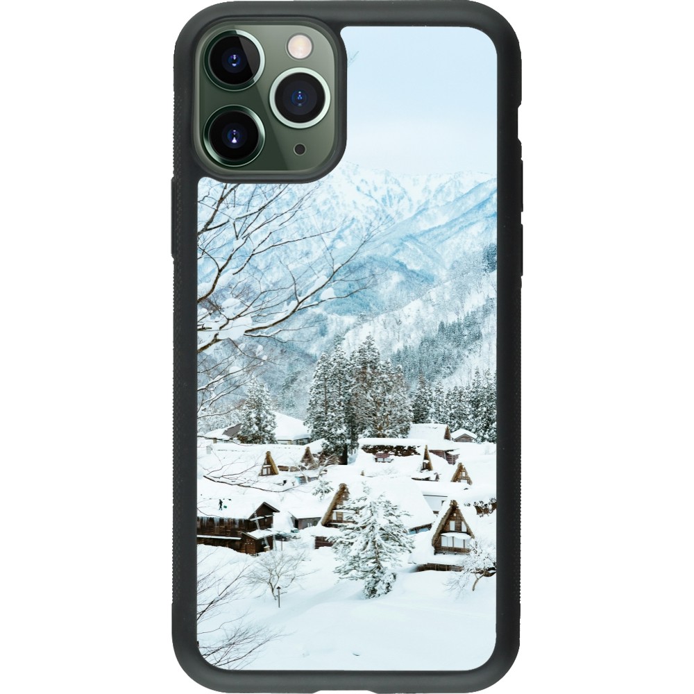 Coque iPhone 11 Pro - Silicone rigide noir Winter 25 Winter snowy landscape