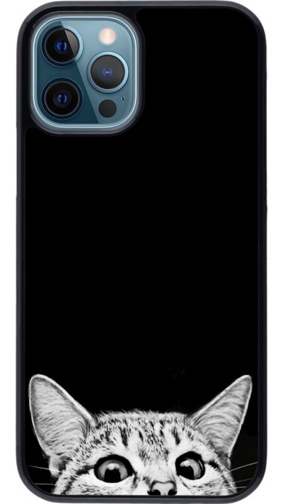 Coque iPhone 12 / 12 Pro - Cat Looking Up Black