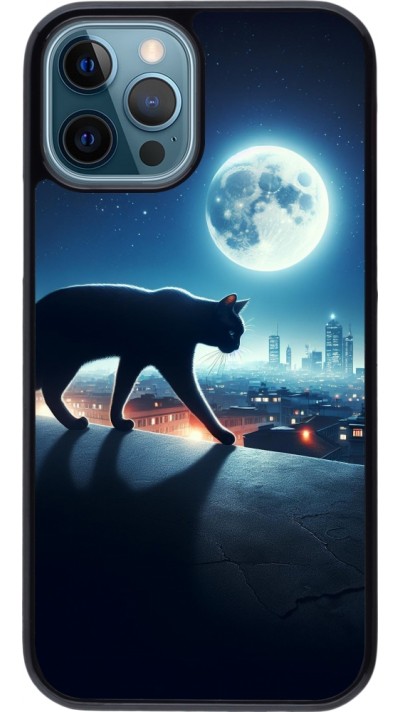 Coque iPhone 12 / 12 Pro - Chat noir sous la pleine lune