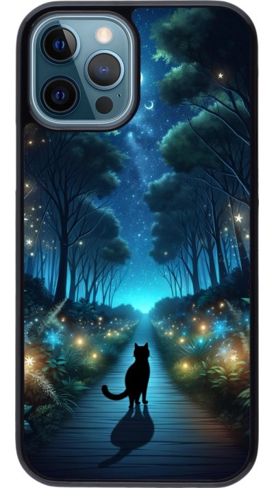 Coque iPhone 12 / 12 Pro - Chat noir promenade