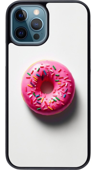Coque iPhone 12 / 12 Pro - Weißer Hintergrund, pinker Donut