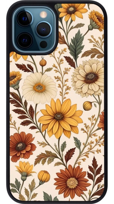 iPhone 12 / 12 Pro Case Hülle - Silikon schwarz Autumn 25 Flower pattern
