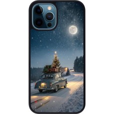 Coque iPhone 12 / 12 Pro - Silicone rigide noir Christmas 25 Car with Tree Xmas