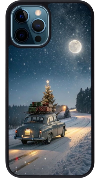 Coque iPhone 12 / 12 Pro - Silicone rigide noir Christmas 25 Car with Tree Xmas