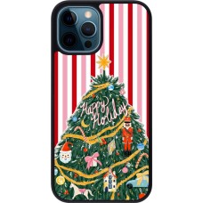 Coque iPhone 12 / 12 Pro - Silicone rigide noir Christmas 25 Happy Holiday