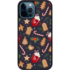 Coque iPhone 12 / 12 Pro - Silicone rigide noir Christmas 25 Pattern Gingerbread House