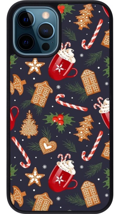 Coque iPhone 12 / 12 Pro - Silicone rigide noir Christmas 25 Pattern Gingerbread House