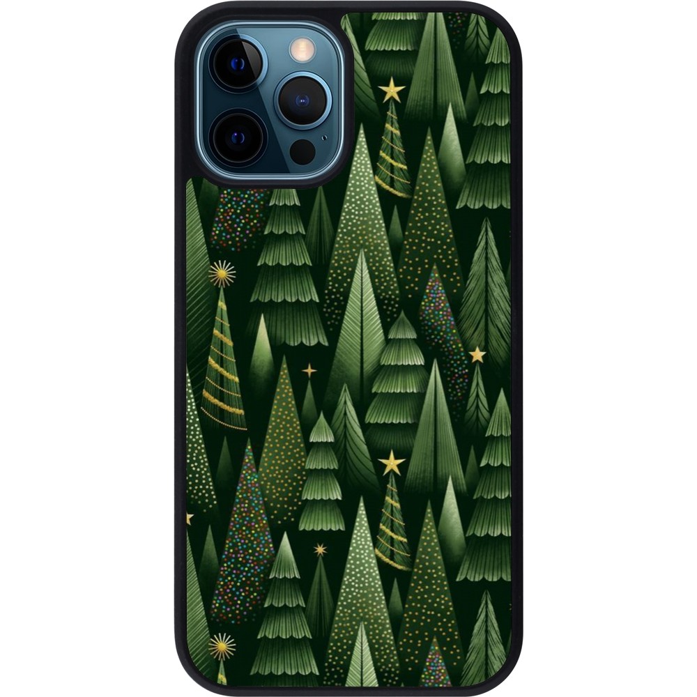 Coque iPhone 12 / 12 Pro - Silicone rigide noir Christmas 25 Pattern Xmas Tree