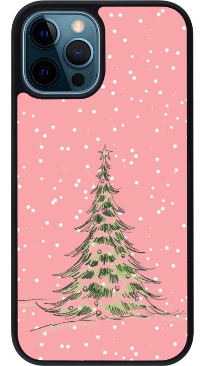 Coque iPhone 12 / 12 Pro - Silicone rigide noir Christmas 25 Pink Tree