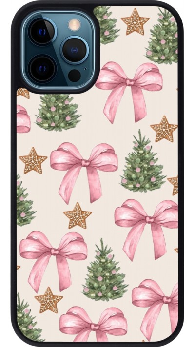 Coque iPhone 12 / 12 Pro - Silicone rigide noir Christmas 25 Vintage Ribbons