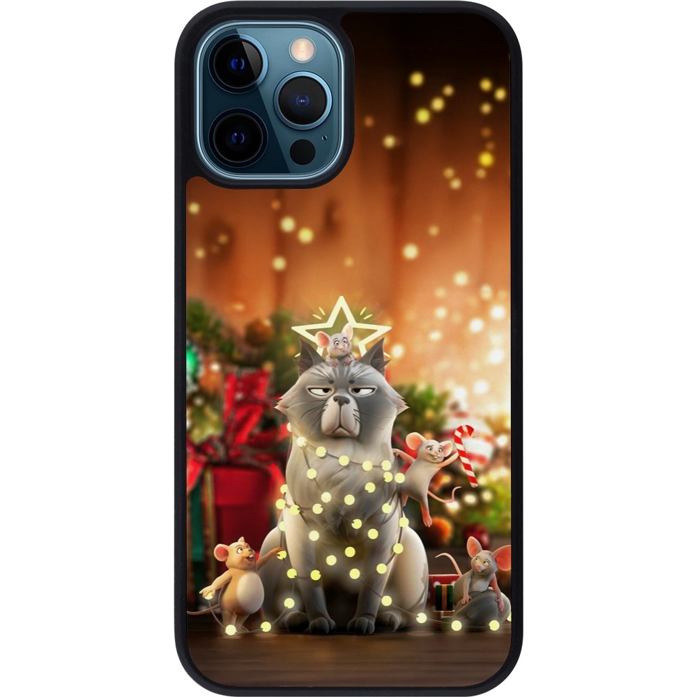 Coque iPhone 12 / 12 Pro - Silicone rigide noir Christmas 25 Xmas Cat