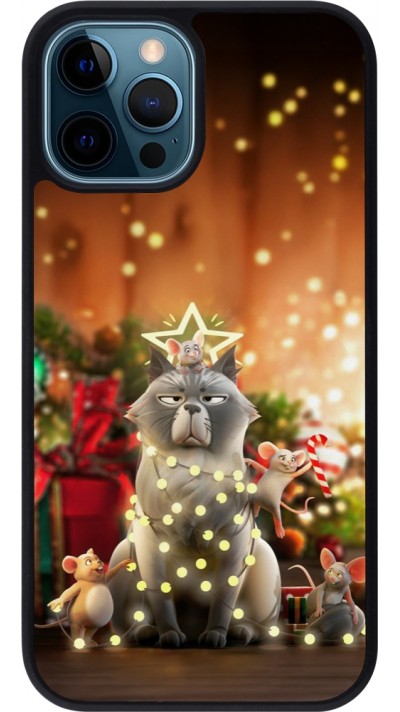 Coque iPhone 12 / 12 Pro - Silicone rigide noir Christmas 25 Xmas Cat