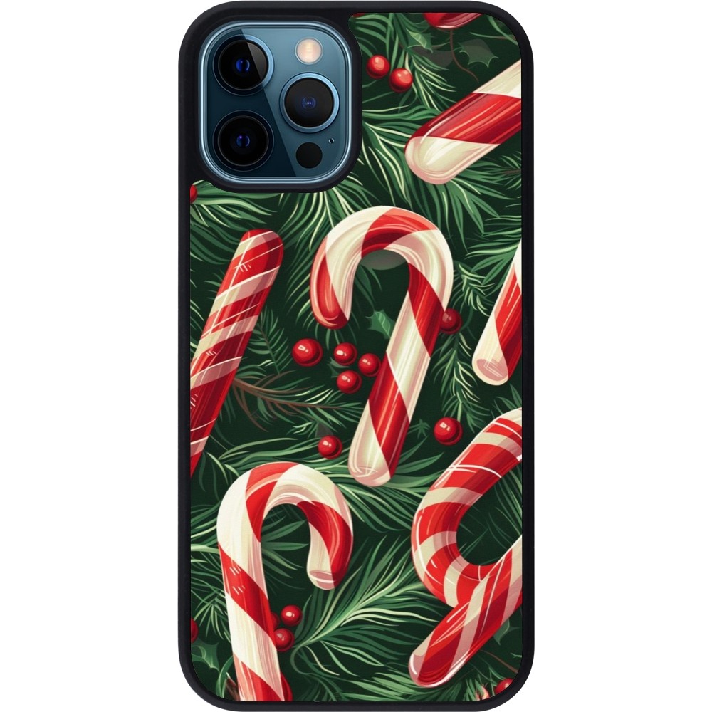 Coque iPhone 12 / 12 Pro - Silicone rigide noir Christmas 25 Xmas Stick