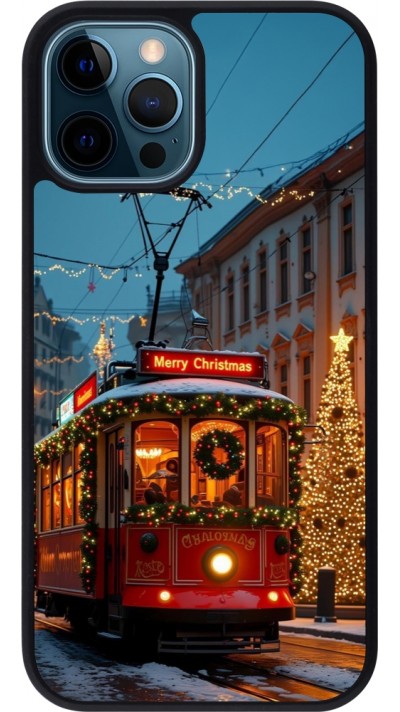 Coque iPhone 12 / 12 Pro - Silicone rigide noir Christmas 25 Xmas Train