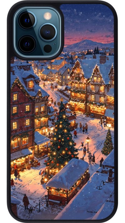 Coque iPhone 12 / 12 Pro - Silicone rigide noir Christmas 25 Xmas Village