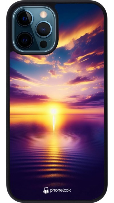 iPhone 12 / 12 Pro Case Hülle - Silikon schwarz Sonnenuntergang gelb violett