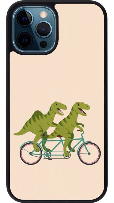 Coque iPhone 12 / 12 Pro - Silicone rigide noir Dinosaurs on bikes 2026