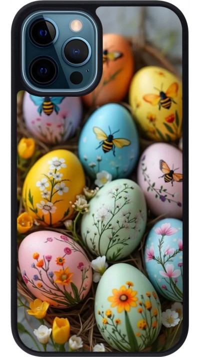 Coque iPhone 12 / 12 Pro - Silicone rigide noir Easter 2026 Eggs with bees
