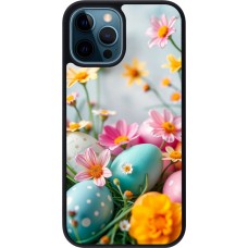 Coque iPhone 12 / 12 Pro - Silicone rigide noir Easter 2026 Eggs with flowers