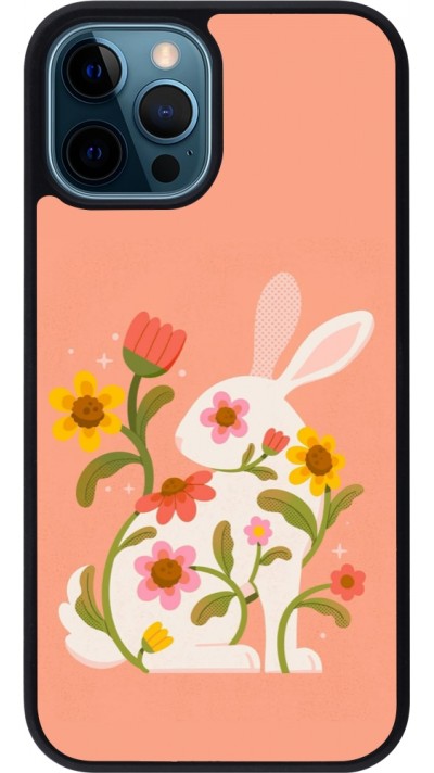 Coque iPhone 12 / 12 Pro - Silicone rigide noir Easter 2026 Rabbit collage