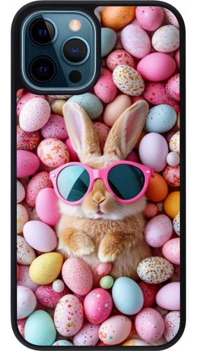 Coque iPhone 12 / 12 Pro - Silicone rigide noir Easter 2026 Rabbit fun