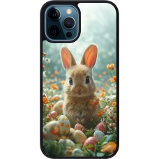 Coque iPhone 12 / 12 Pro - Silicone rigide noir Easter 2026 Rabbit in the garden