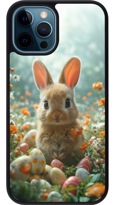 Coque iPhone 12 / 12 Pro - Silicone rigide noir Easter 2026 Rabbit in the garden