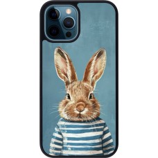 Coque iPhone 12 / 12 Pro - Silicone rigide noir Easter 2026 Rabbit navy