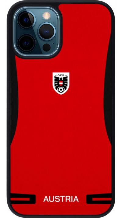 Coque iPhone 12 / 12 Pro - Silicone rigide noir Maillot de football Autriche 2026 personnalisable