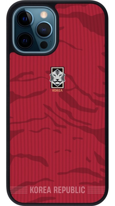 Coque iPhone 12 / 12 Pro - Silicone rigide noir Maillot de football Corée du Sud 2026 personnalisable