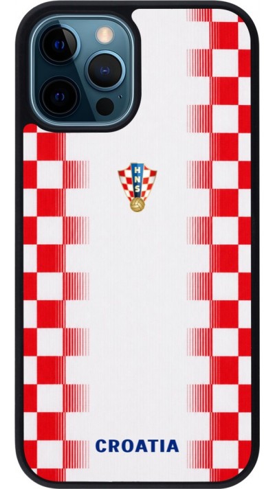 Coque iPhone 12 / 12 Pro - Silicone rigide noir Maillot de football Croatie 2026 personnalisable