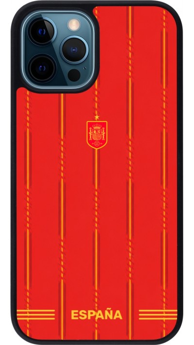 Coque iPhone 12 / 12 Pro - Silicone rigide noir Maillot de football Espagne 2026 personnalisable